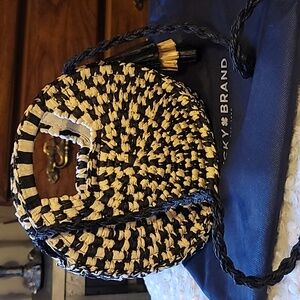 Lucky Brand Rafia Shoulder Bag. Black and White